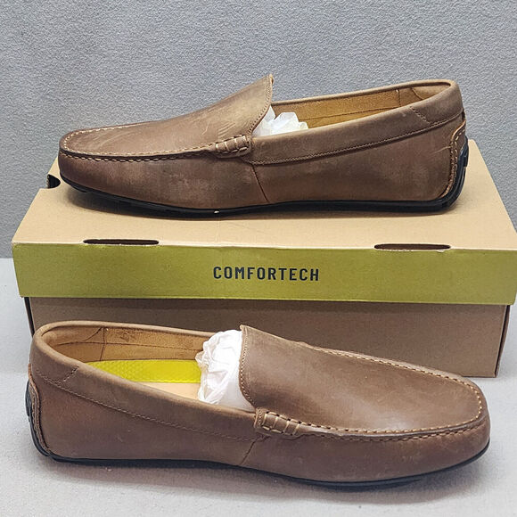 Florsheim Brown Motor Leather and Suede Moc Toe Venetian Driver Shoes Sz 10M NEW - Picture 1 of 8